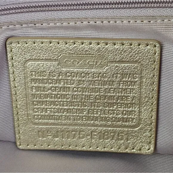 VTG COACH PEARL OFF WHITE GOLD GENUINE LEATHER SHOULDER BAG HANDBAG PURSE TOTE - Picture 12 of 13